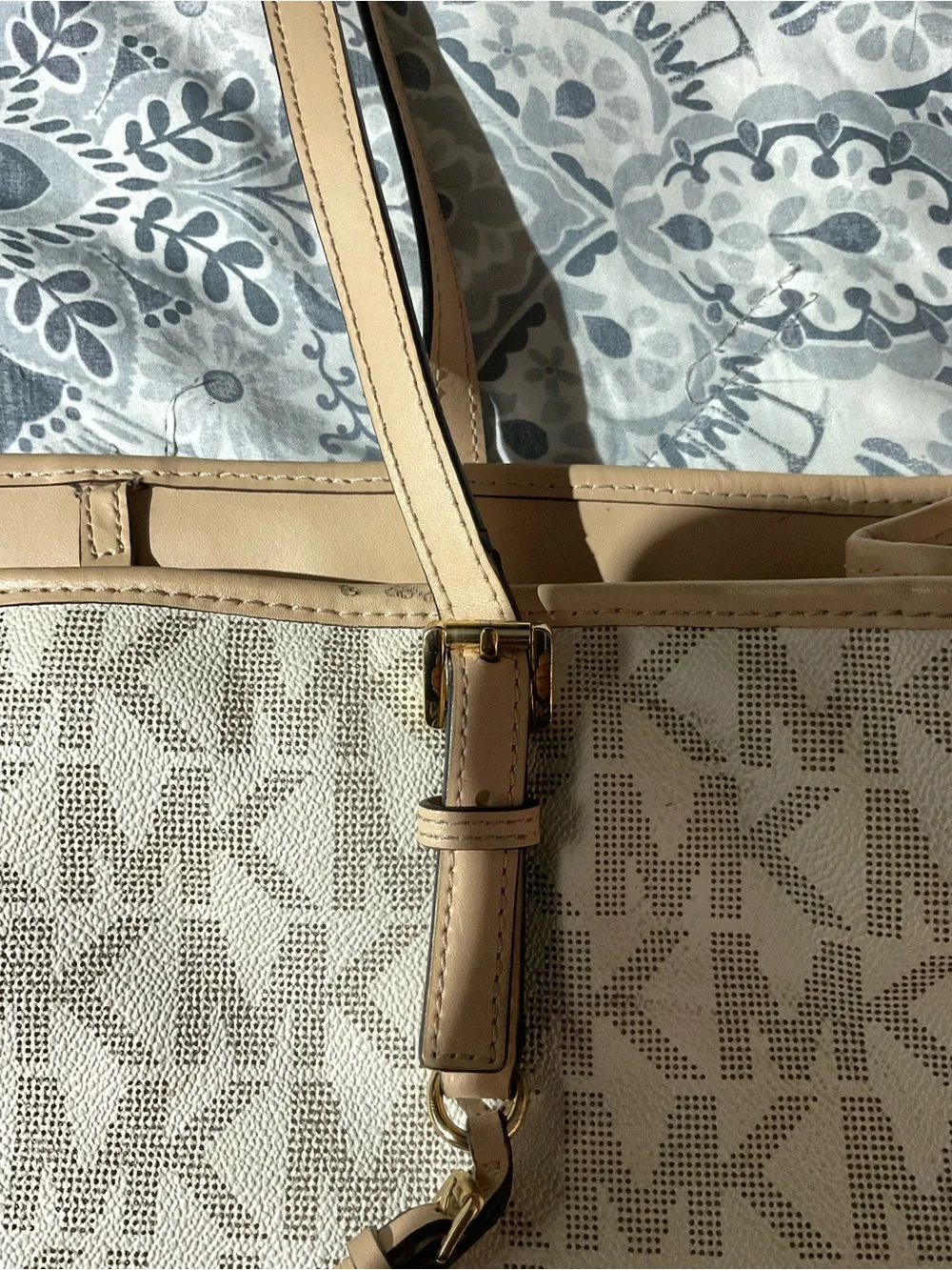 Michael Kors Cream & Tan MK Monogram Tote